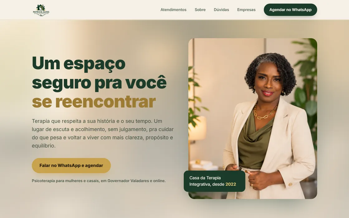 Página inicial do site da Casa da Terapia Integrativa