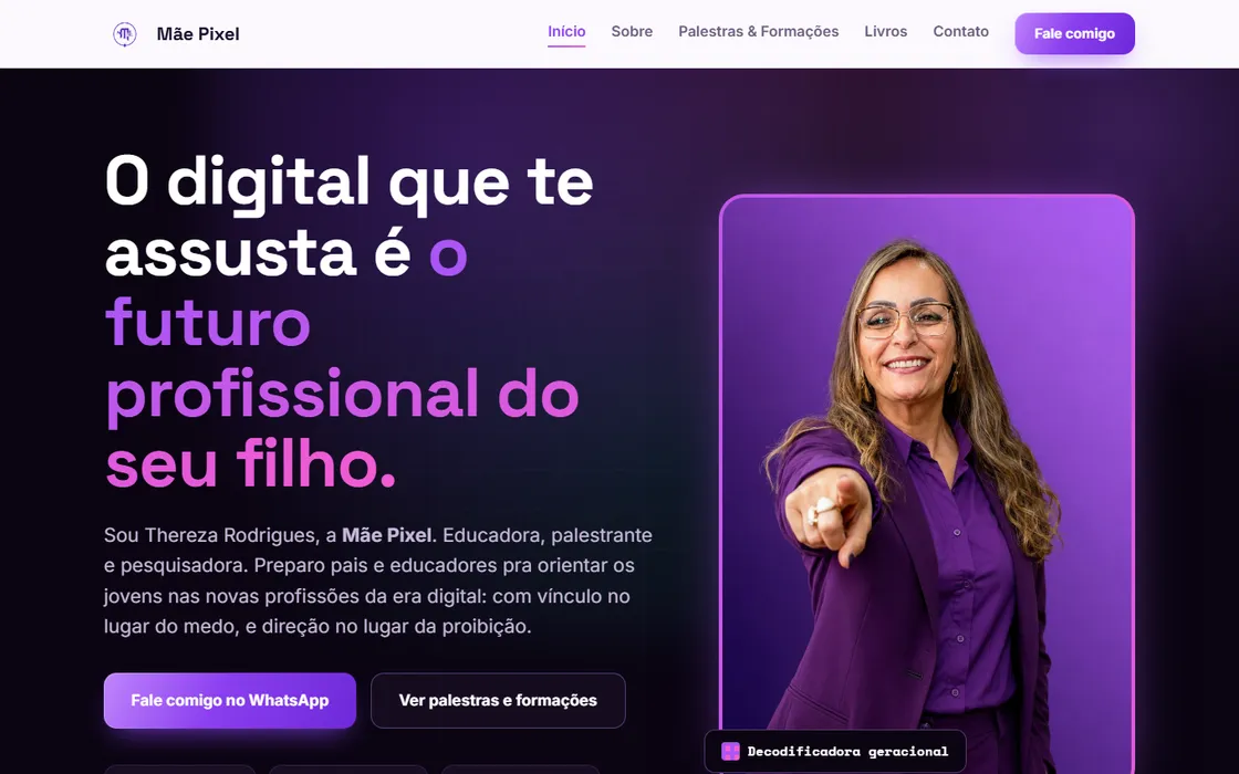 Página inicial do site da Mãe Pixel