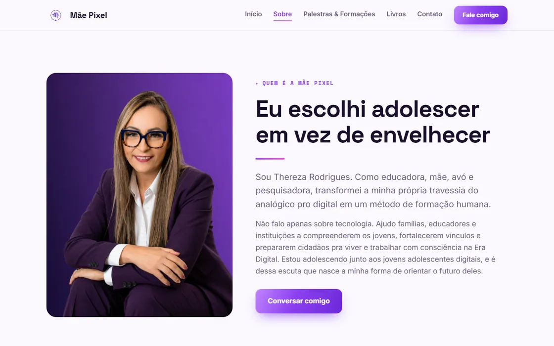 Página sobre do site da Mãe Pixel