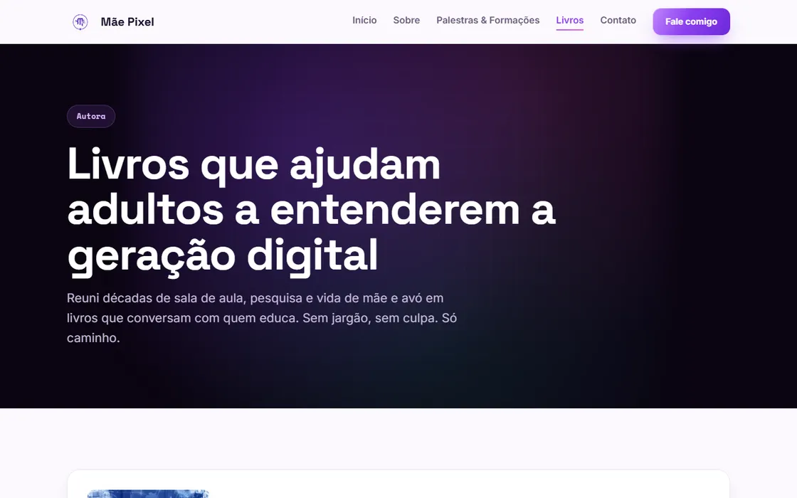 Página de livros do site da Mãe Pixel